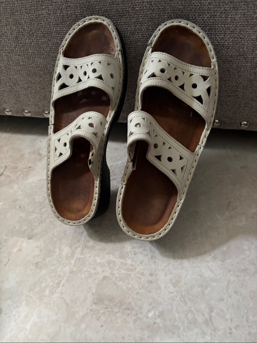 Naot White Leather Cutout Slide Clogs